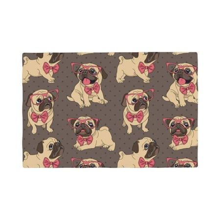 

Placemats Set of 4 cute Pug pink glasses funny Heat Resistant Non - Slip Place mats Waterproof table mat for Kitchen Dining-4片装