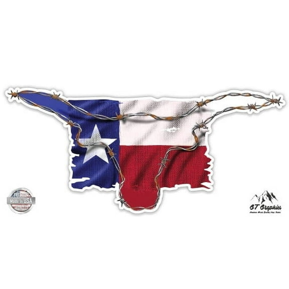 Texas Flag Barbwire Longhorn - 3" Vinyl Sticker - For Car Laptop I-Pad Phone Helmet Hard Hat - Waterproof Decal