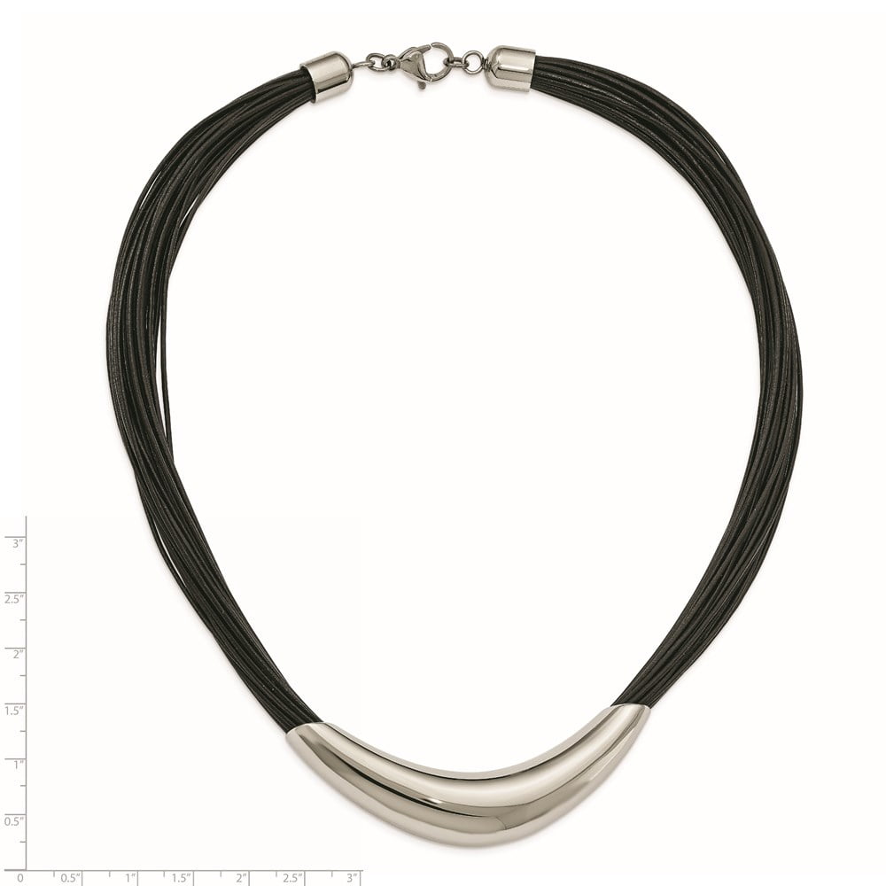 Stainless Steel Fancy Necklace Chain Polished Faux Leather Cords 19 inch