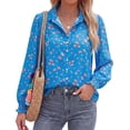 thumbnail image 3 of BTFBM Long Sleeve Blouses for Women, Floral V Neck Button Down Shirts, Smocked Cuffs, Business Casual Summer Outfits, 3 of 10