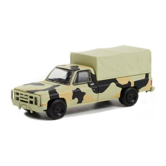 1984 Chevy M1008 CUCV w/ Cargo Cove, Camouflage Green - Greenlight 61010E - 1/64 scale Diecast Car