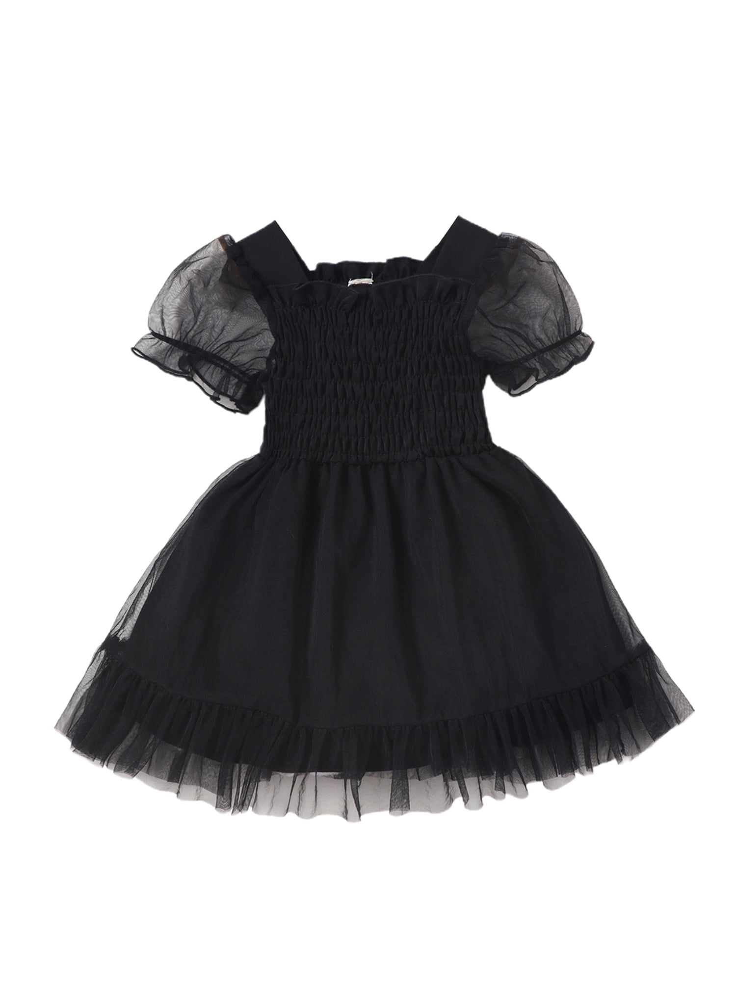 CenturyX Baby Girls Black Princess Dress Short Puff Sleeve Solid Color ...