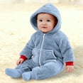thumbnail image 2 of Cozy Boys Bodysuit Soft Hooded Lined Romper for Winter Warm Outfit Blue,24M, 2 of 4