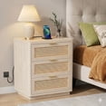 thumbnail image 5 of Biemlerfn Nightstand with Charging Station, 3 Drawers Bedside Table, Rattan End Table, Farmhouse Side Table for Bedroom, Living Room, Brown, 5 of 8