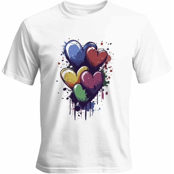Camisetas informales de manga corta con corazones coloridos para hombre, camisetas gráficas para el Día de San Valentín