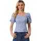 thumbnail image 1 of Top Florales Estilo Campesino Con Mangas Abullonadas Y Cuello En Forma De Corazón De Pradera Para Mujer Azul Claro M, 1 of 2