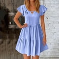 thumbnail image 2 of Diufon A-Line Dresses for Women Casual Solid Color Waisted Dress V Neck Ruffle Fly Sleeve Dress, 2 of 5