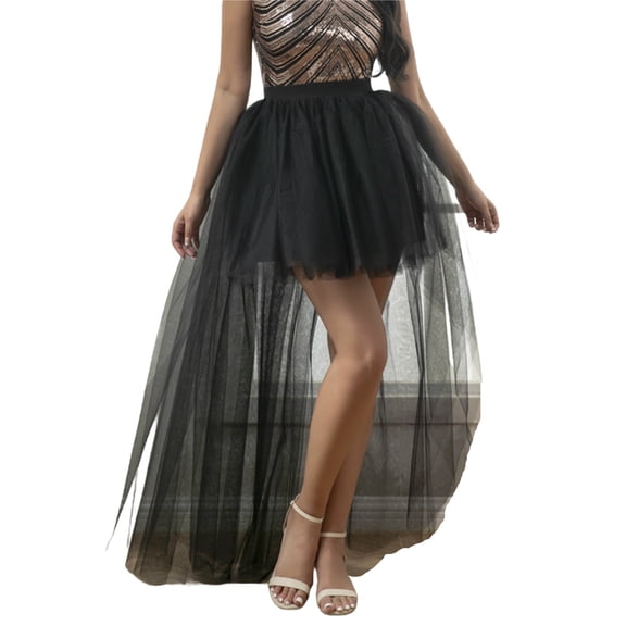 Purcolt Women's High Low Tulle Tutu Skirts Elastic Waist Layered Mesh Long Tail A-Line Skirt for Wedding Party Prom Cocktail
