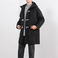 thumbnail image 2 of DPTALR Solid Color Long Woolen Single Horn Button Hooded Men's Overcoat Jacket, 2 of 7