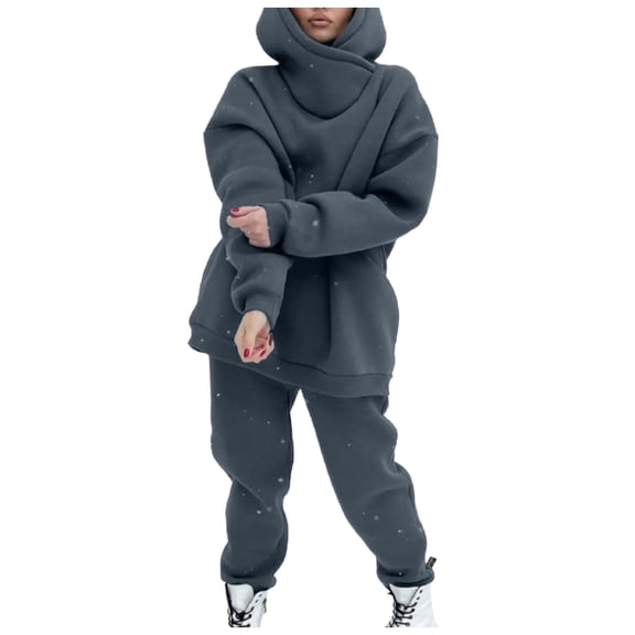 Baqcunre Women's Long-Sleeved Fashion Solid Color Sweatshirt Casual Sweatpants Suit,Color Black,Size S-XL