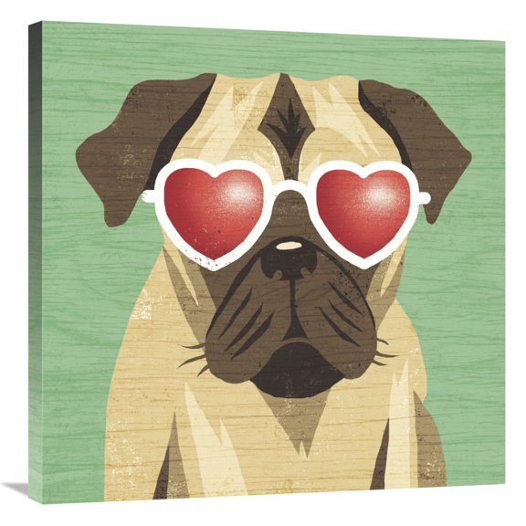 Global Gallery's 'Beach Bums Pug I' By Michael Mullan Stretched Canvas Wall Art