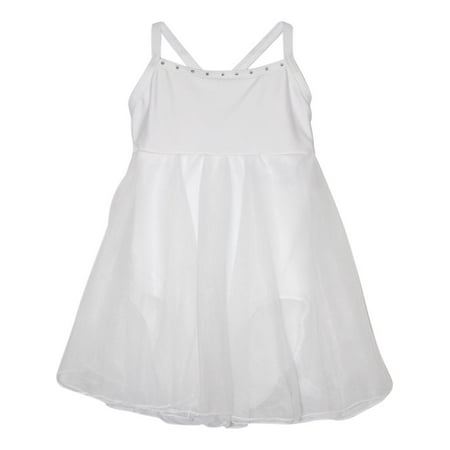 - Girls White Rhinestone Trim Empire Waist Style Dancewear Dress