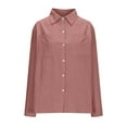 thumbnail image 5 of Dazajoo Cotton and Linen Shirts Women Summer Solid Color Long Sleeve Tops with Pockets 2025 Lightweight Casual Button Down Lapel Blouses,Pink,M, 5 of 7