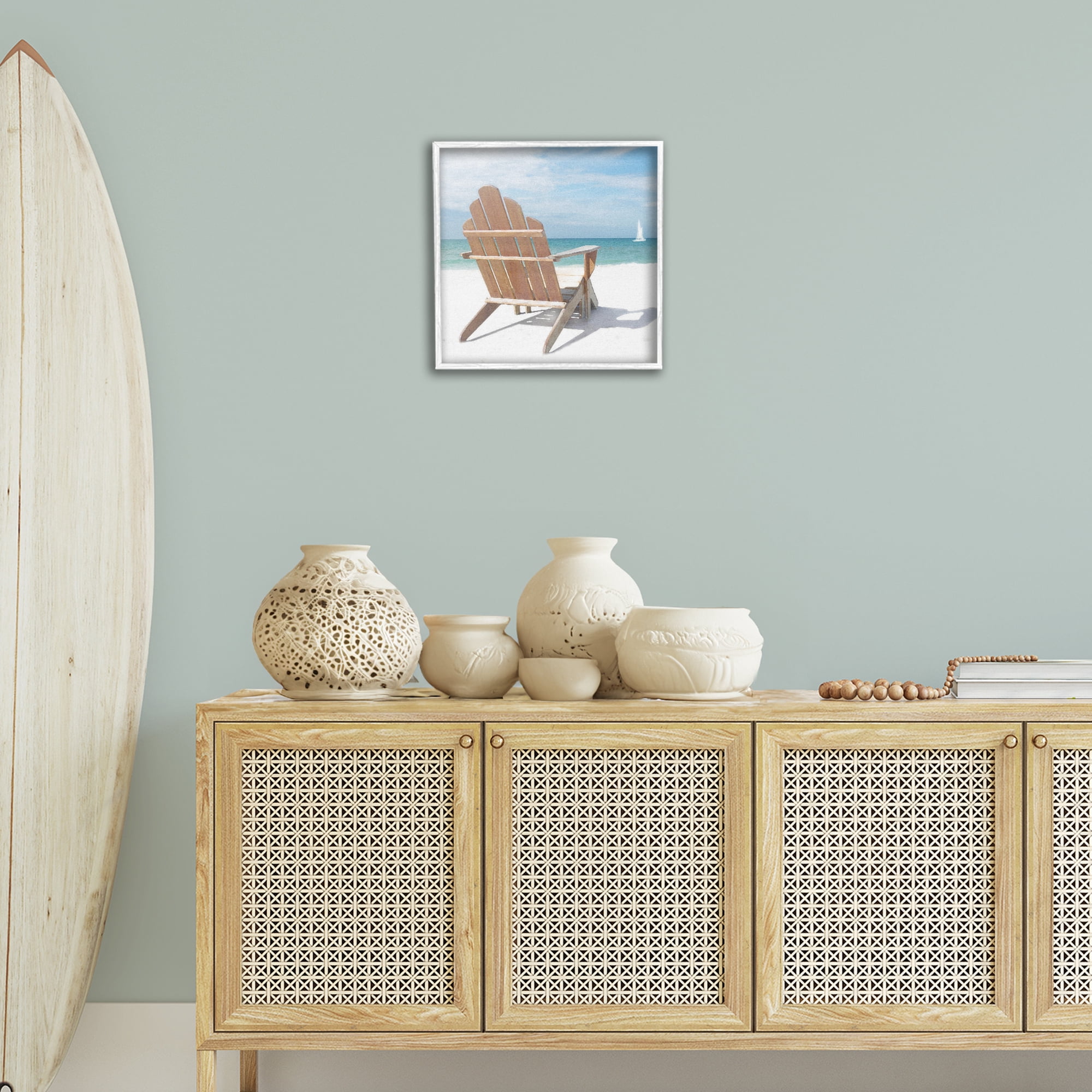 Stupell Industries View West Beach Chair Landscape Painting White Framed Art Print Wall Art, 17 x 17