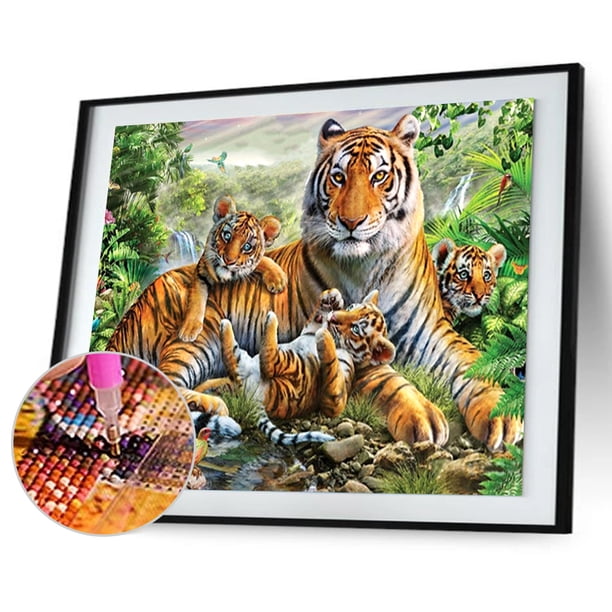 Diamante bordado DIY diamante pintura Tigre familia bosque punto de cruz Likrtyny Arte deco