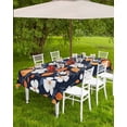 thumbnail image 4 of Boanket Outdoor Tablecloth with Umbrella Hole for Patio/Picnic/Party/Camping, White Orange Flower Waterproof Table Cloth Rectangle Table Cover Washable, Blue Leaves Spring Flowers Pastoral (54"x 80"), 4 of 7