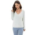 thumbnail image 6 of Baywell Women's Crew Neck Knitted Henley Tops Casual Long Sleeve Pullover Sweater Blouses White US 6, 6 of 9