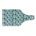 thumbnail image 1 of Palm Leaf Cutting Board, Hawaiian Tropical Pattern with Coconuts and Palm Tree Branches Illustration, Tempered Glass Cutting and Serving Board, Wine Bottle Shape, Aqua Black White, by Ambesonne, 1 of 1