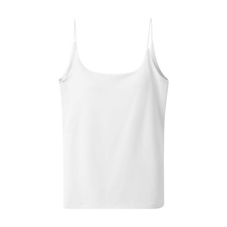 Womens Spaghetti Strap Camisole Tops Built in Bra Seamless Padded Sleeveless Cross Back Sexy Crop Yoga Tanks Vest (Medium  White 01)