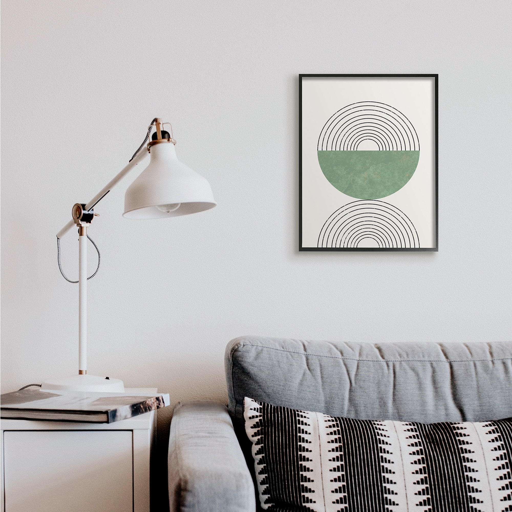 Stupell Industries Abstract Geometric Circular Study Curved Art Deco Abstract Painting Black Framed Art Print Wall Art, 16 x 20