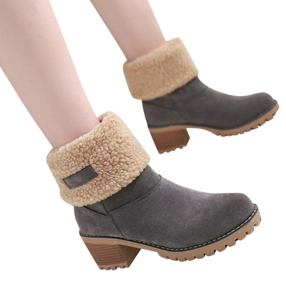 Womens Fashion Snow Ankle Boots Outdoor Winter Warm Lace-Up Ladies Round Toe Martin Short Booties