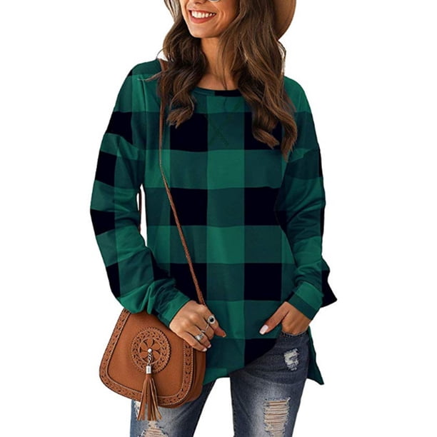 Suéter femenino a cuadros de manga larga para mujer Sudadera deportiva con abertura en la parte inferior Casual con capucha para niña, verde, XXL Inevent AP003845-11
