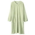 thumbnail image 3 of DuoJiaJ Soft Long Robe With Pockets Cozy Fleece Bathrobe For Relaxation Luxurious Loungewear Elegant Shawl Collar Home Wear Womens Sleepwear Green XL, 3 of 3
