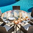 thumbnail image 6 of Orange Pumpkins Fall Round Tablecloth, Fitted Table Cover with Elastic for 36"-44" Round Tables, Eucalyptus Leaves Wood Grain Country Rustic Table Cloth Outdoor Dinning Party Waterproof Tablecloths, 6 of 7