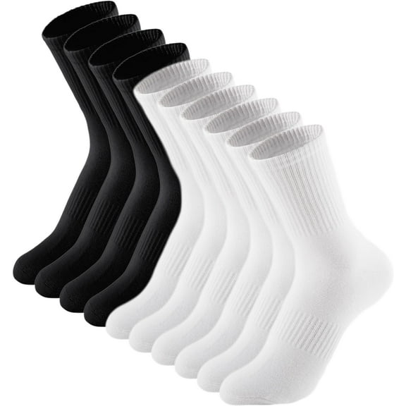 Womens Crew Socks Size 5-9 Casual Athletic Gym LightWeight Thin Cotton Socks 5 Pairs White/Black