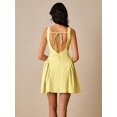 thumbnail image 3 of Yellow Women Boat Neck Sleeveless Pleated Fit & Flare Mini Dress Elegant Summer Tea Party, 3 of 7