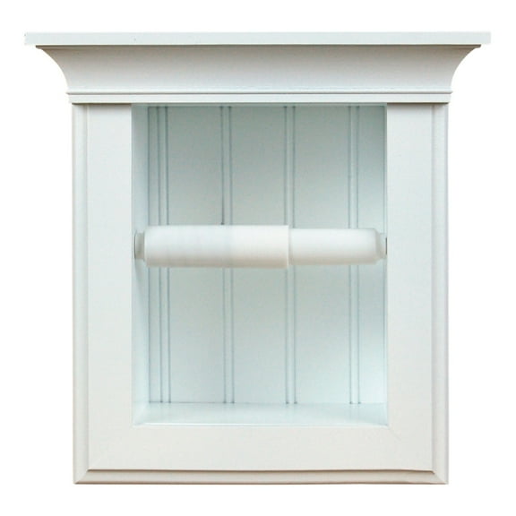 Typhon Recessed Solid Wood Toilet Paper Holder 7 x 8.5, White Enamel