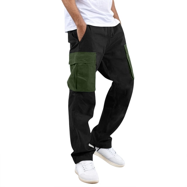 Pantalones cargo para hombre - Corte recto - Dobladillo ajustable - Cintura elástica - Ropa de trabajo - Poliéster