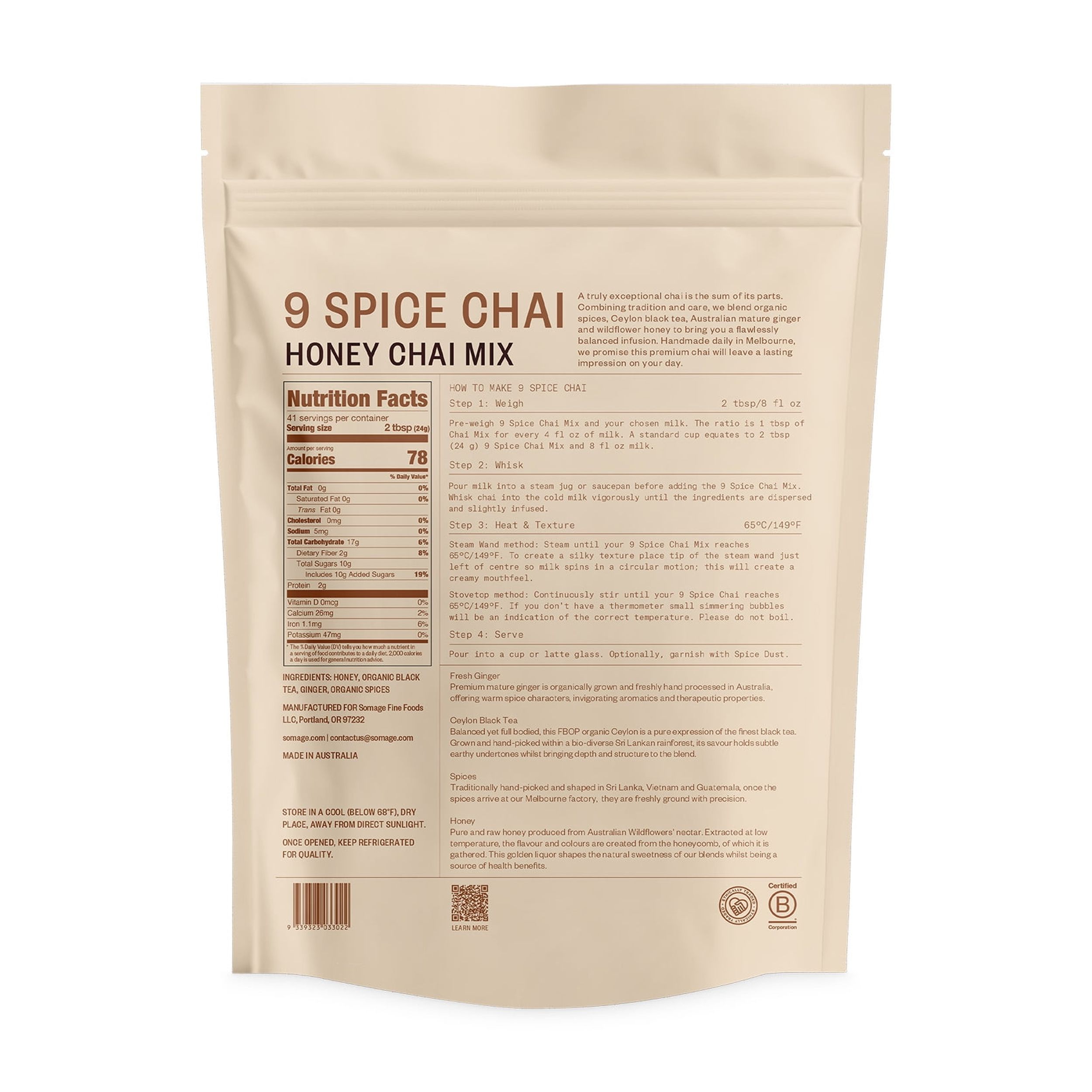 CHAMELLIA 9 Spice Honey Fresh Chai (2.2lb / 1Kg / 35oz)