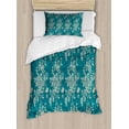 thumbnail image 1 of Leaf Twin Size Duvet Cover Set, Romantic Roses on Blossoming Branches in Abstract Style Old Fashioned Bouquet Art, Decorative 2 Piece Bedding Set with 1 Pillow Sham, Teal Beige, by Ambesonne, 1 of 3