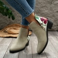 thumbnail image 3 of Flowers Printed Ankle Boots Fashion Side Zipper V-cut Square Heel Shoes For Autumn Winter Pionted Toe Boot Women, 3 of 8