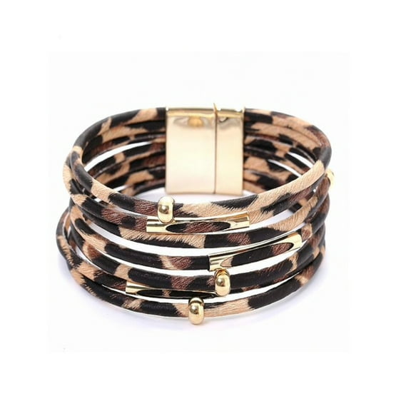 Brown Cheetah Multi Strand Faux Leather Bracelet