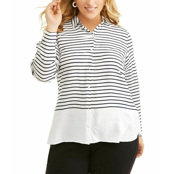 Lifestyle Attitude Blouse Women's Plus Size 1X Nautical Stripe Black