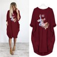 thumbnail image 2 of REDHOTYPE Robe Mi-Longue Ample Grande Taille pour Femme à Manches Longues Col Rond Imprimé Dessin Animé Vêtements avec Poches Décontractée Rétro Tenue d'Intérieur Chemise de Nuit, 2 of 3