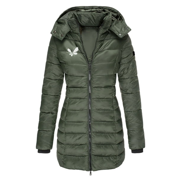 Parkas de manga larga para mujer, otoño e invierno, chaqueta holgada, mediana y larga, con estampado pequeño, chaqueta de plumón cálida, chaqueta de manga larga, abrigo para mujer