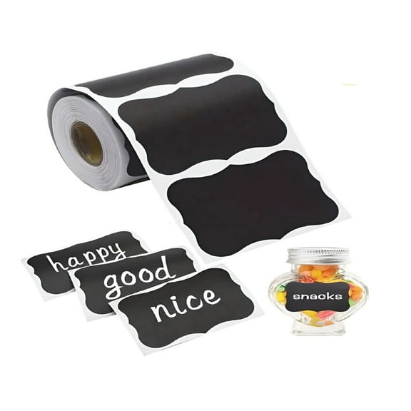 CCOCC 1 Roll of 120 Black Reusable Waterproof Label Stickers Kitchen Pantry Wavy Sticker Labels Suitable for Containers,Jars,Condiments,Food Storage