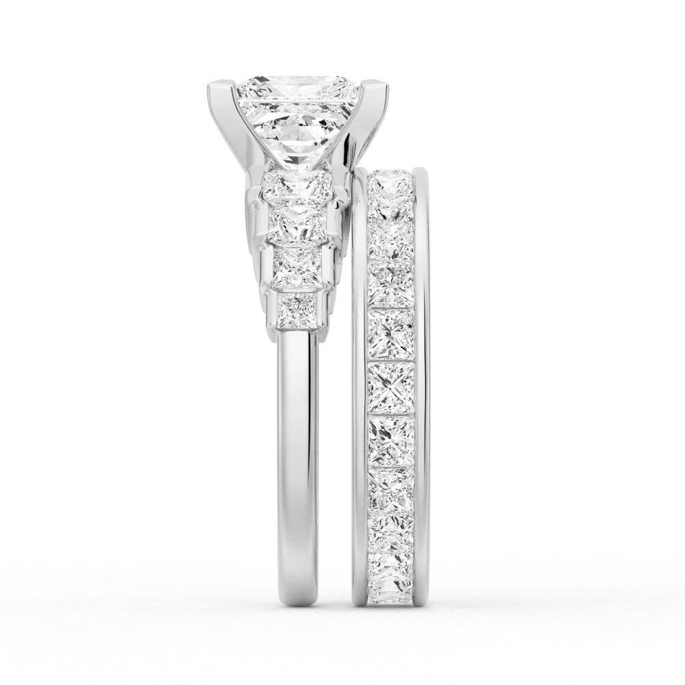 ESTE ORIGIN 4Ct Princess Cut Moissanite Engagement Ring Set - Bridal Wedding Ring Set with Eternity Band 18K White Gold US 9