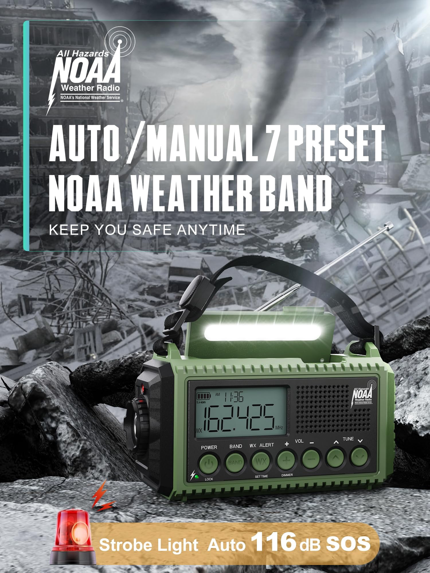 12000mah Emergency Radio - Auto Noaa Weather Alert  Solar Hand Crank Am/fm/sw/noaa Flashlight Phone Sos Siren Kit For Camping Storms Power Outages