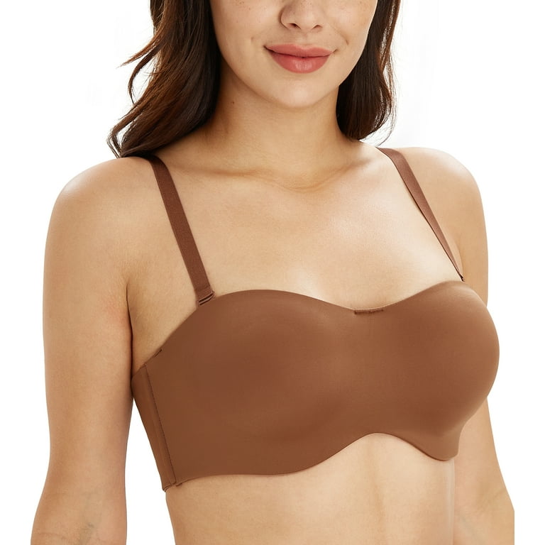Exclare Women's Seamless Bandeau Unlined Underwire Minimizer Strapless Bra  for Large Bust(chocolate,34DD)