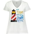 thumbnail image 3 of Inktastic Be the Light in the Storm Lighthouse Women's Plus Size V-Neck T-Shirt, 3 of 5