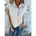 thumbnail image 2 of Jsaierl 3/4 Length Sleeve Cotton Linen Tops for Women Summer Button Up Crew Neck Shirts Trendy Solid Ladies Blouses Going Out Dressy T-shirts Top S-3XL, 2 of 9