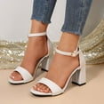 thumbnail image 3 of High Heels Dress Sandals for Women 2025 White Leather Open Toe Chunky Dressy Pumps Bridal Wedding Shoes, 3 of 7