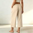 thumbnail image 6 of Yuanlook Women's Tailored Linen-Blend Vacation-Ready Wide-Leg Capri Pants, High-Waist Cropped Trousers with Button Fly & Patch Pockets for Office Wear, 6 of 8