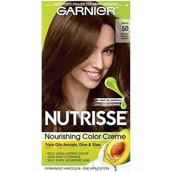 Garnier Nutrisse Nourishing Hair Color Creme, 50 Medium Natural Brown, Truffle, 1 Count