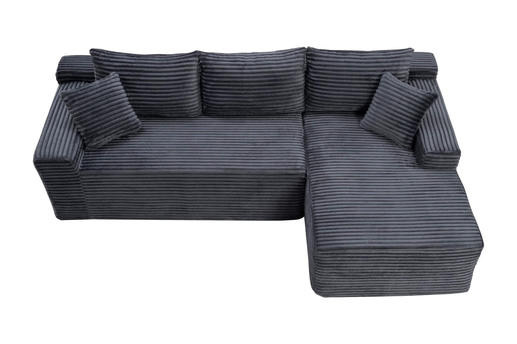 DEALTOPS 106 Inch Modular Corduroy Sectional Sofa with Right Chaise, No Assembly Required, Gray