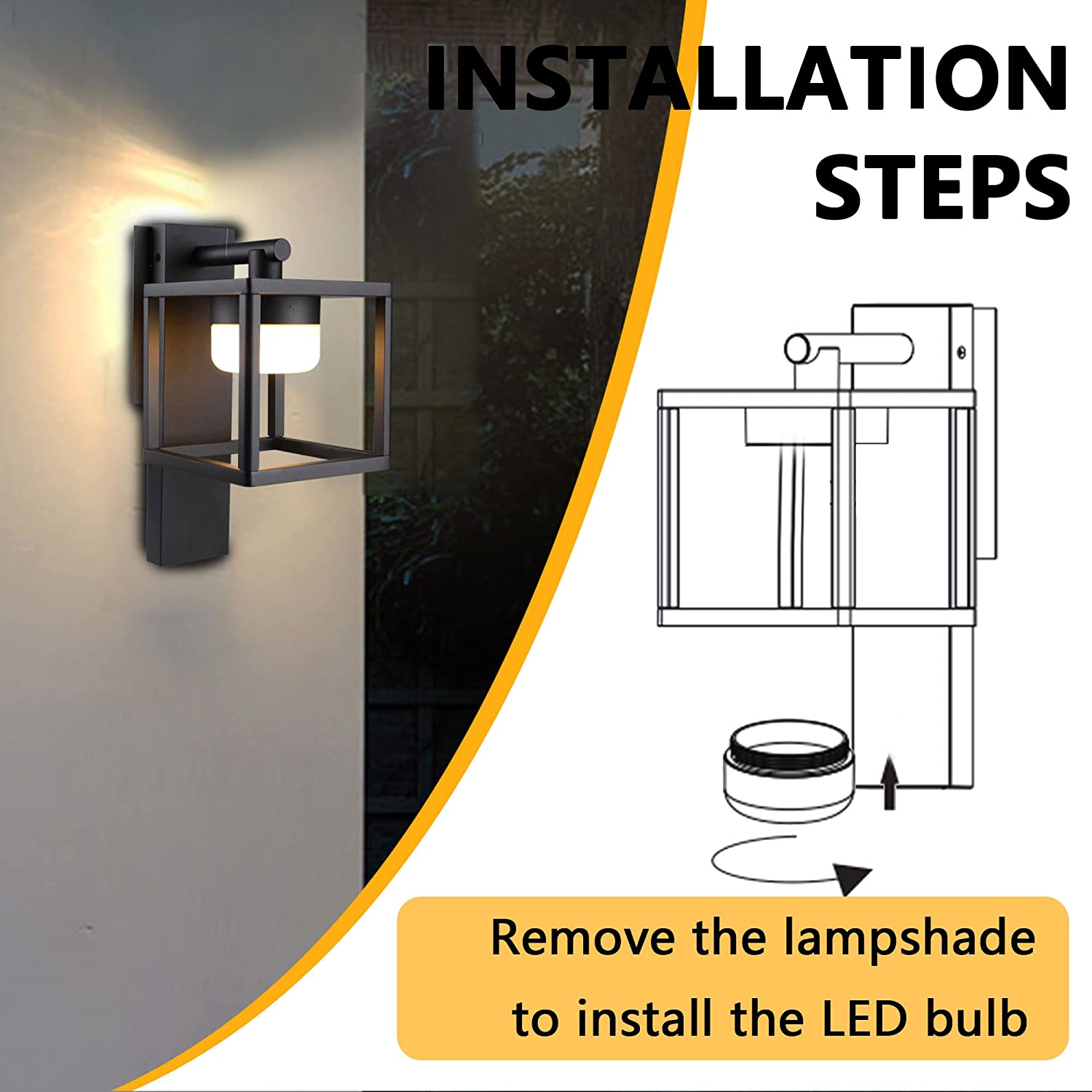 Lustrlach Outdoor Wall Light Fixture Black Exterior Porch Light with GX53 LED Bulb Square Wall Mount Sconce for House Garage Patio,650lm 120V 6.5W